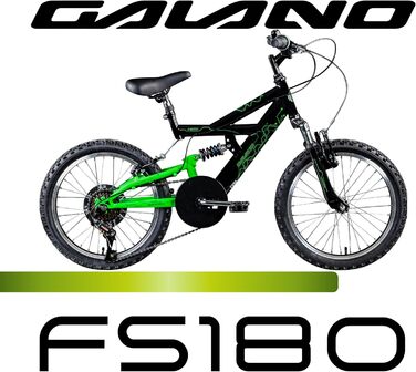 Дитяче гірське велосипед Galano FS180, 18 дюймів, для дітей від 5 років, чорно-зелений, легкий, MTB, унісекс