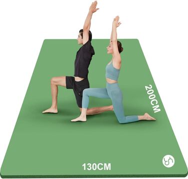 Килимок для йоги XXL 200x130 см: фітнес-мат з NBR, товщина 20/15/10 мм. Підходить для йоги, фітнесу, занять з дітьми та для людей похилого віку. Зелений, товщина 20 мм