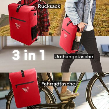 Велосипедна сумка MIVELO для багажника 3в1: рюкзак, сумка через плече, водонепроникна, без ПВХ, із знімною кишенею для ноутбука, червона