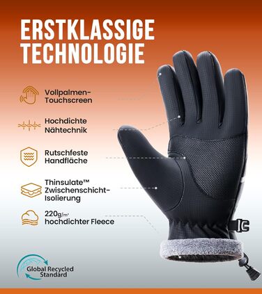 Рукавички PULIOU для чоловіків та жінок, зимові термо-рукавички для велосипеда, тепла зимова модель, вітронепроникні, з підтримкою сенсорного екрану, спортивні рукавички для бігу, їзди на велосипеді, альпінізму, чорного кольору