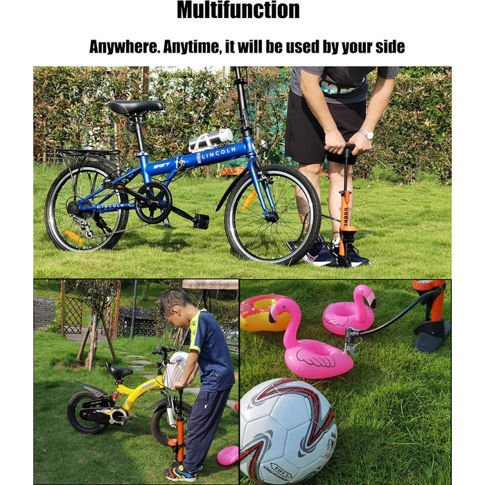 Насос для велосипеда GOBKO з манометром, 160 PSI, 11 Bar, для шосе, MTB, спортивних м'ячів, помаранчевий