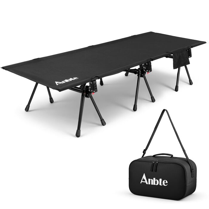 Кемпінгове ліжко Anbte: легке, розкладне, 190x70 см, алюміній, 2 положення висоти, до 180 кг, з сумкою