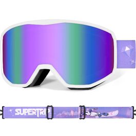 Дитячі гірськолижні окуляри Supertrip для дітей 6-14 років, маска для сноуборду, сумісна з шоломом (WhiteFrame-Purple)