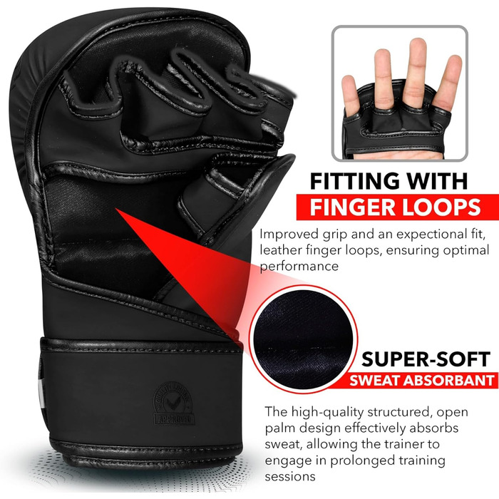 MMA рукавички BEAST RAGE для чоловіків та жінок, регульована підтримка зап'ястя, відкрита долоня, рукавички для бойових мистецтв, греплінг, спаринг, муай-тай, кікбоксинг, Taekwondo (L-XL, Червоні)