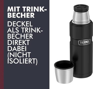 Термос із нержавіючої сталі Thermos 470 мл чорний матовий, ізольована пляшка з чашкою, зберігає тепло до 12 годин, холод до 24 годин, герметичний, без BPA, підходить для посудомийки