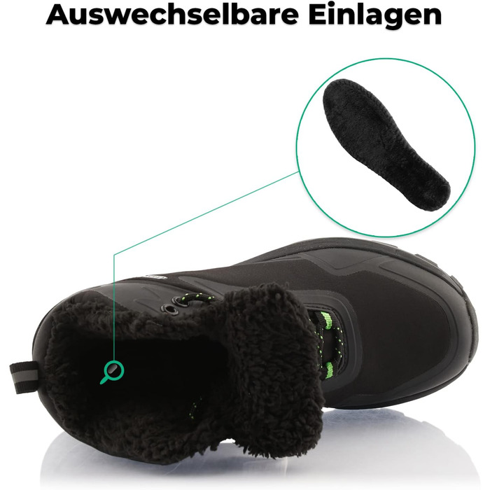 Черевики для хайкінгу/трекінгу жіночі/чоловічі, теплі, чорно-зелені (36 EU)