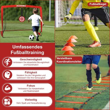 Набір для тренування футболу Kinder 3 в 1 з мішенню, ціллю та сумкою, складані воріта для занять в приміщенні, на вулиці та в саду - 120x90x90 см (Червоний+Тренер)