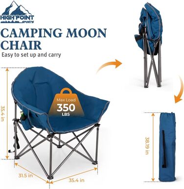 Крісло для кемпінгу High Point Sports Moon Chair XXL: широке, розкладне, до 150 кг, для відпочинку на природі та вдома