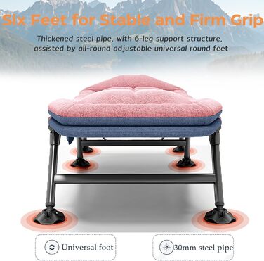 Кемпінгове ліжко AlpineAura: широке, складане, 190x65x30 см, 6 положень, для відпочинку на природі, пляжі, саду (рожеве)