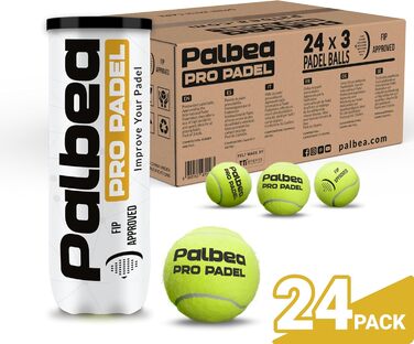 Palbea PRO Padel: М'ячі для падел-тенісу, сертифіковані FIP, преміум-якість. Для тренувань та турнірів. 24 банки в упаковці. Висока видимість завдяки HV Filz. Довговічні та швидкі.