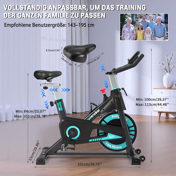 Велотренажер Wenoker з LCD-монітором та мобільним додатком, ergometer з магнітним опором, тихий велотренажер для дому, фітнес-велосипед, до 160 кг