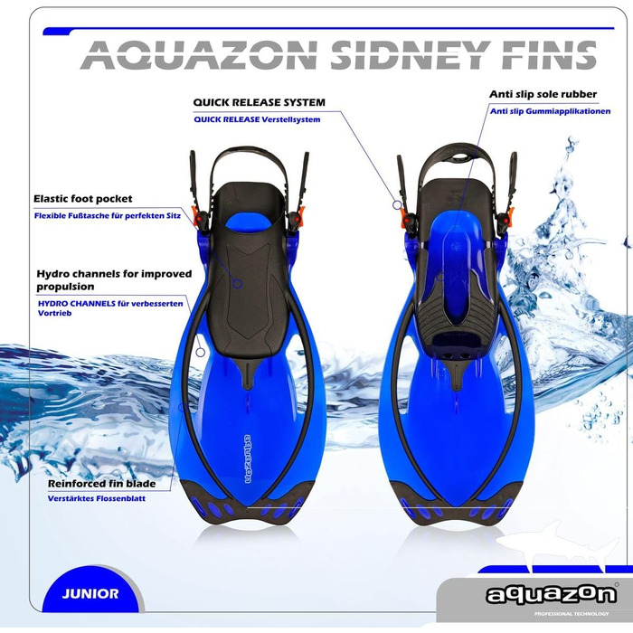 Регульовані ласти AQUAZON Sidney для дітей та підлітків, сині, розмір 32-37
