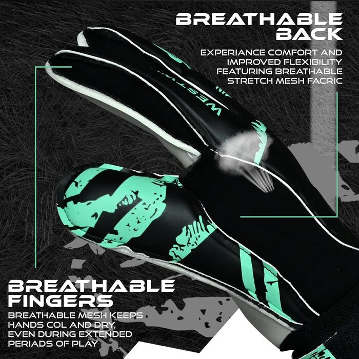 Воротарські рукавички WESTWOOD FOX Fingersave для дітей та підлітків, розмір 6, DumboLatex 4+3 мм, чорно-ціанові