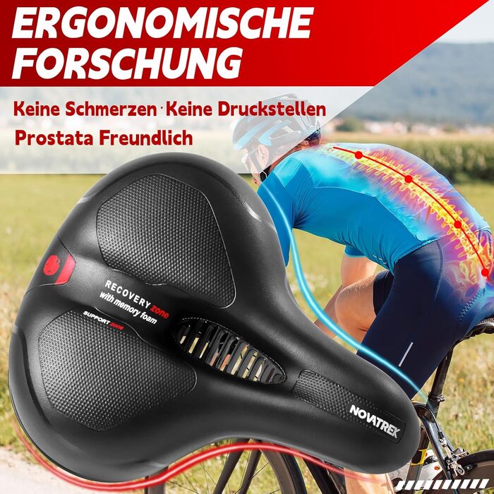 Преміум велосипедний сідло для жінок та чоловіків: комфортне, м'яке, амортизуюче, дихаюче, ергономічне, водонепроникне. Підходить для шосе, трекінгу, MTB, city bike та e-bike велосипедів.