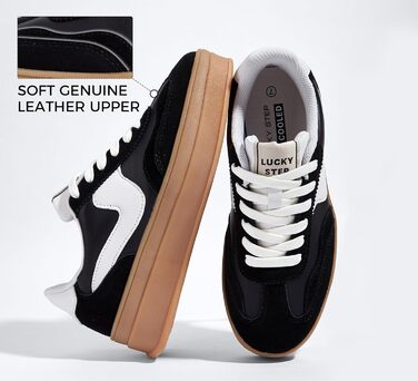 Жіночі кросівки на платформі LUCKY STEP – модні масивні кросівки, зручні шнурівки для повсякденного носіння та прогулянок з прошитими деталями, чорно-білі, 38 EU