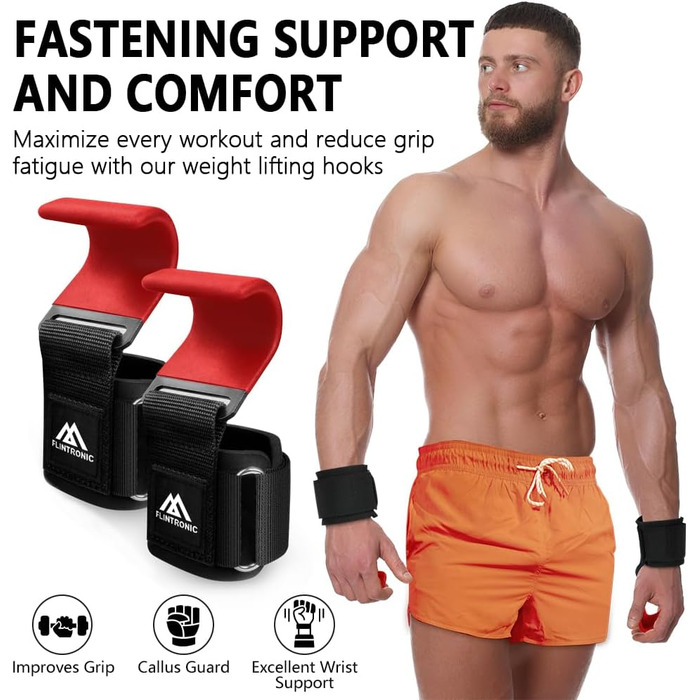 Набори для тяги Flintronic Power Zughilfen: 2 шт. для бодібілдингу, силових тренувань, важкої атлетики та фітнесу. Зручні ручки з неопрену 8 мм та бавовни, шкіряні навантажувальні ручки.