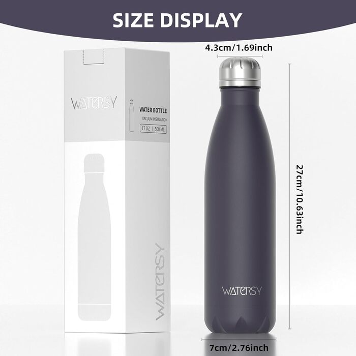 Фляга для напоїв WATERSY з нержавіючої сталі, 500 мл, чорна, з термоізоляцією, без BPA, для дітей, з квітковим декором