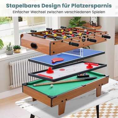 COSTWAY 4-в-1 ігровий стіл: пінг-понг, хокей, футбол, більярд, дерев'яний, для дітей та дорослих