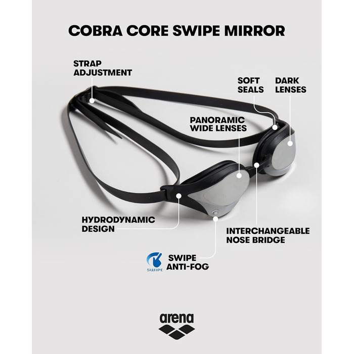 Окуляри для плавання Arena Cobra Core Swipe Mirror, сині/білі, універсальний розмір