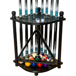 Стійка для більярдних київ GACCO BILLIARDS на 8 київ та аксесуари, з тримачем для куль, з кутів, з масиву дерева, чорна