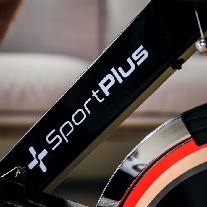 Спортивний велосипед SportPlus Speedbike з тримачем для планшета, сумісний з додатком Speedracer, маховик ~13 кг, плавне регулювання опору, тримач для напоїв, LCD дисплей для тренувань чорного кольору