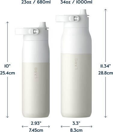 Пляшка для води LARQ PureVis 2 680 мл з UV-C LED, самостерилізуюча, з додатком контролю води, подвійна ізоляція, нержавіюча сталь, багаторазова, гарантія 2 роки, колір Granite White