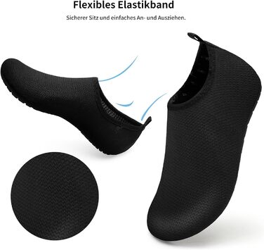 Шкарпетки для плавання WateLves: аквашузи для дорослих, дітей, унісекс. Швидко сохнуть, для пляжу, серфінгу, басейну. Розмір 46/47 EU, чорний Xbl