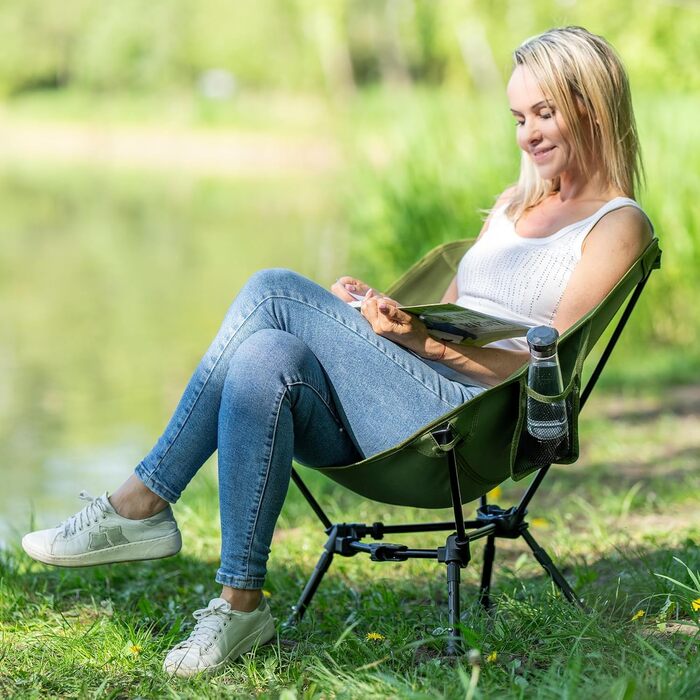 Зручний складаний стул для кемпінгу Alpinez: легкий, регульований по висоті, з компактним розміром | Стільці для риболовлі, пляжу, відпочинку на природі. Зелений колір