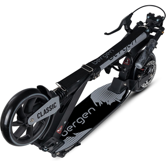 Самокат міський Bergеn City Scooter Classic складаний, 200 мм, дискове та ножне гальмо, амортизація, алюміній, регульована висота, для дітей від 6 років та дорослих до 100 кг (Сірий)