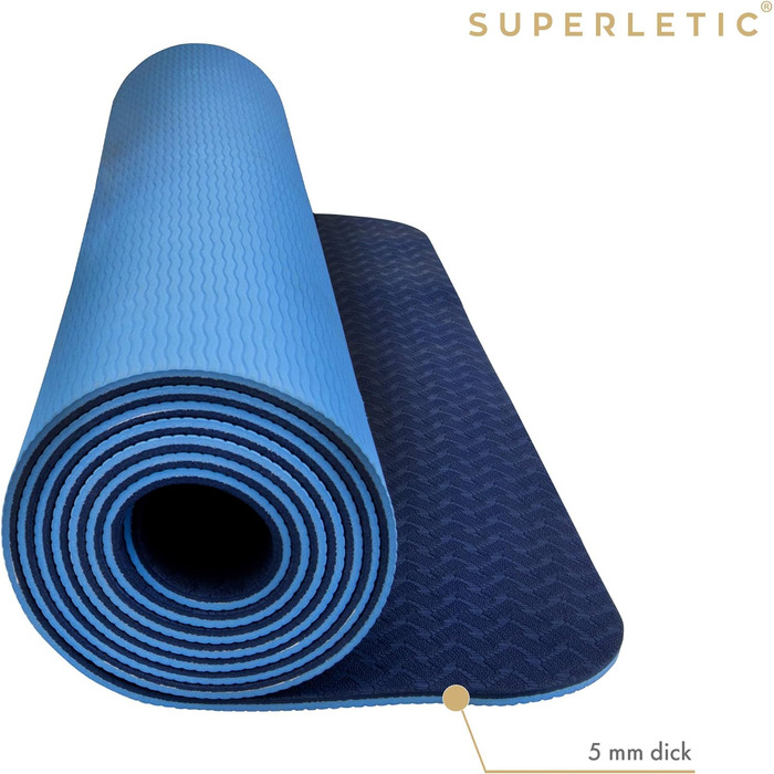 SUPERLETIC Фітнес-мат для йоги та гімнастики, 0,8/1/1,5 см, нековзкий, з ременем, гіпоалергенний, для спорту, пілатесу, чорний або зелений