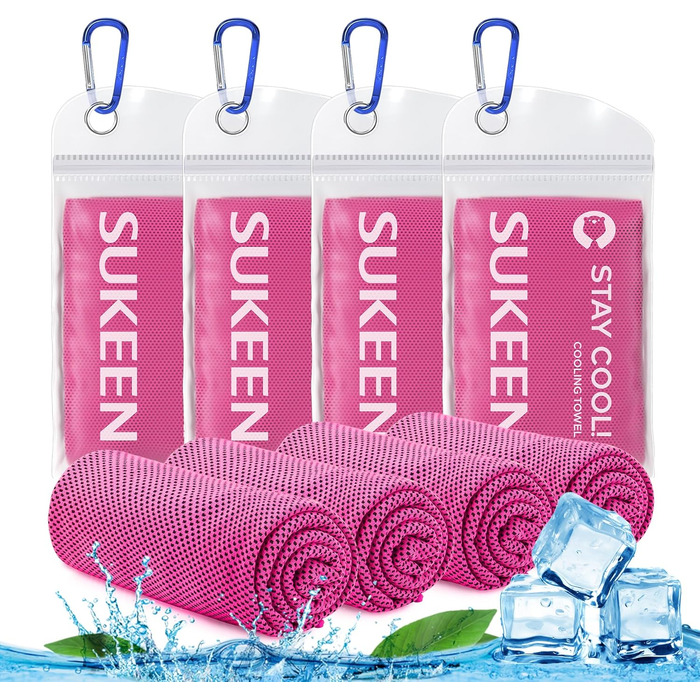 Рушник охолоджуючий Sukeen 4 шт. (101,6 x 30,5 см) - для спорту, фітнесу, тенісу, тренажерного залу - рожевий, червоний