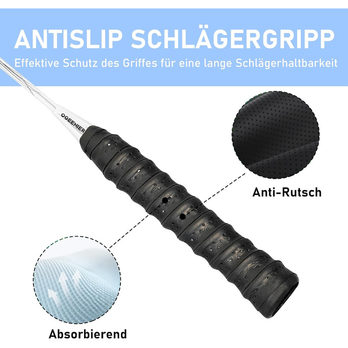 Набір для бадмінтону OGEENIER: 2 ракетки, 2 обмотки, 2 волани, 1 ракетка з сумкою (3 1/4 дюйми)