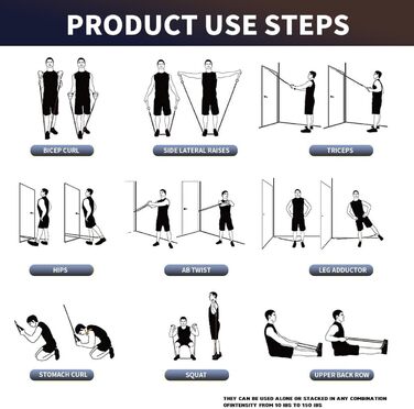 Набір еластичних стрічок WHATAFIT для фітнесу з анкерами, ручками та сумкою. Ідеально для силових тренувань, реабілітації та домашніх занять. Колір: темно-сірий