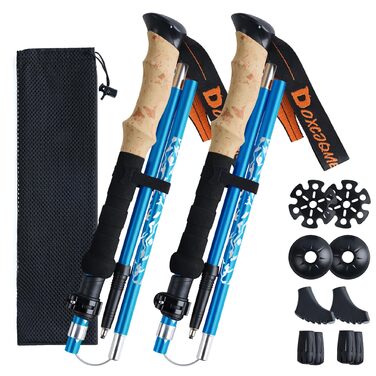 Телескопічні палиці для скандинавської ходьби та трекінгу (2 шт.), складані, 110-130 см, алюмінієві, з гумовими наконечниками та сумкою (Синій)