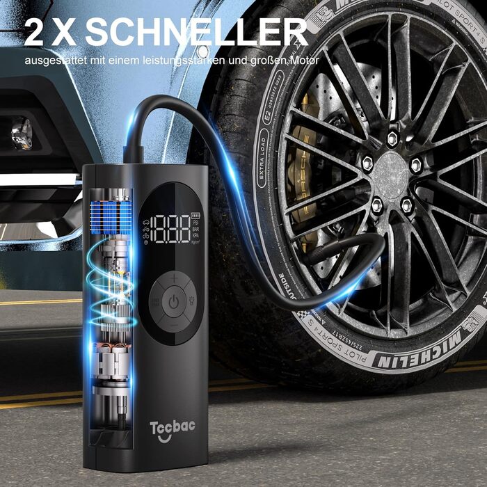 Електричний насос для велосипедів, авто і мотоциклів 6000mAh, 150PSI, з LED підсвіткою та цифровим манометром