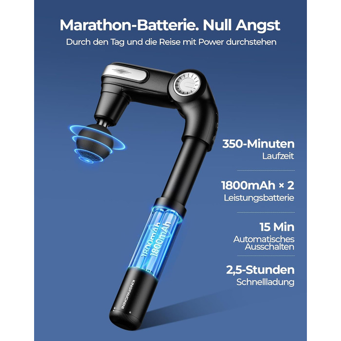 Масажер для тіла KingPavonini з висувним руків'ям та складним голівкою, масажна пістолета для спини з 3 регульованими кутами та 4 насадками, масажер - подарунок для чоловіків та жінок, чорний