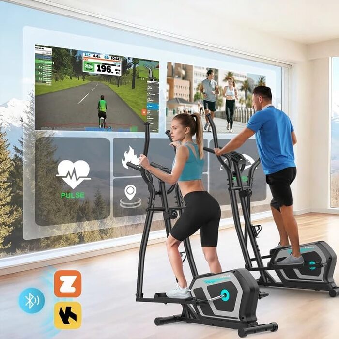 Еліптичний тренажер Crosstrainer для дому 3-в-1 з LCD-монітором та Bluetooth, 16 рівнів опору, 6 кг маховик, до 130 кг, чорний