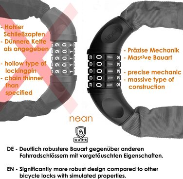 Велосипедне замкове обладнання Nean: надійний замок з кодом, сталевий ланцюг 6 мм x 900 мм (сірий)