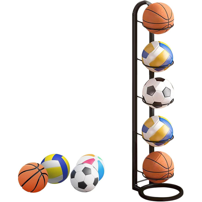 Стійка для зберігання м'ячів: баскетбольних, футбольних, волейбольних (5-ярусна, біла/чорна)