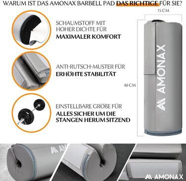 AMONAX Преміум подушка для штанги, товста накладка для гіп-трасту, міцний фітнес аксесуар для чоловіків і жінок, сіра