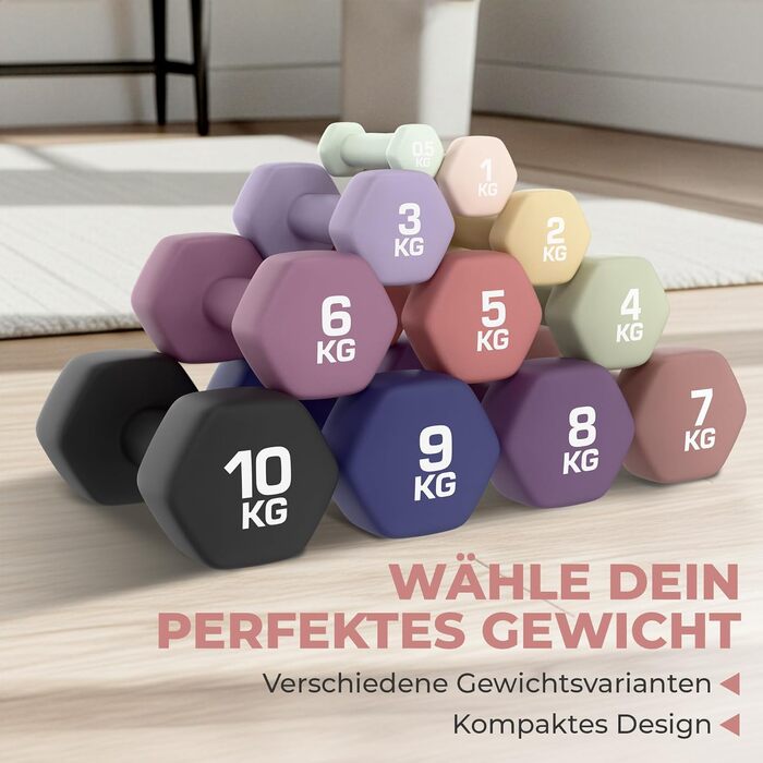 Набір гантелей HQ Germany® 2x5 кг, рожевий, для фітнесу та Pilates, Home Gym, без запаху