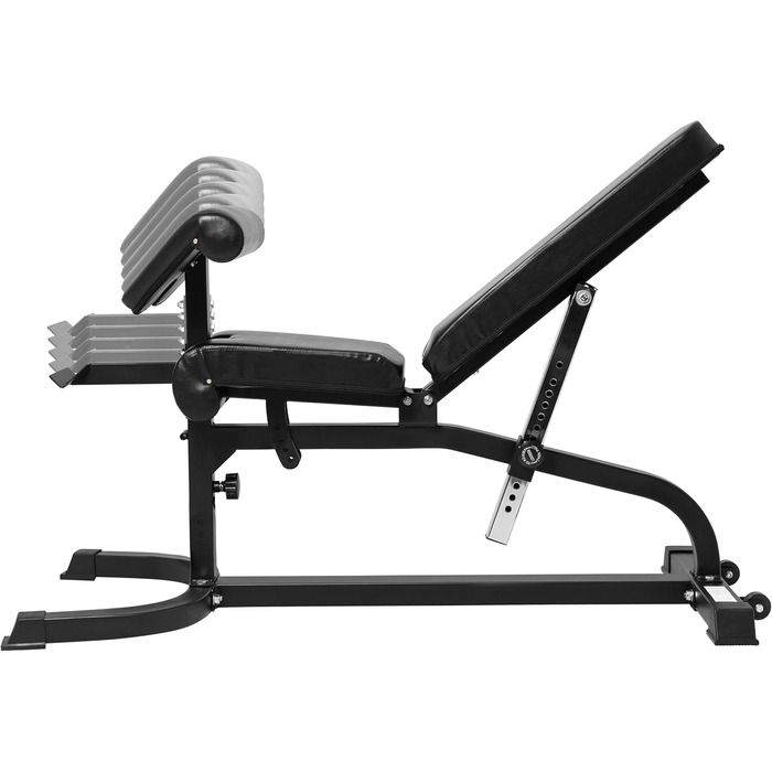 Мультифункціональна лава для жиму GORILLA SPORTS®, 13-рівнева регулювання, 151x63x114 см, зі стійкою для біцепса і фіксатором для ніг, сталева, чорна – тренувальна, універсальна, для фітнесу, жиму лежачи