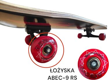 Скейтборд дорослий Holz (дерево) з підшипниками ABEC-9, 80x20 см, червоний - для скейтпарку та трюків