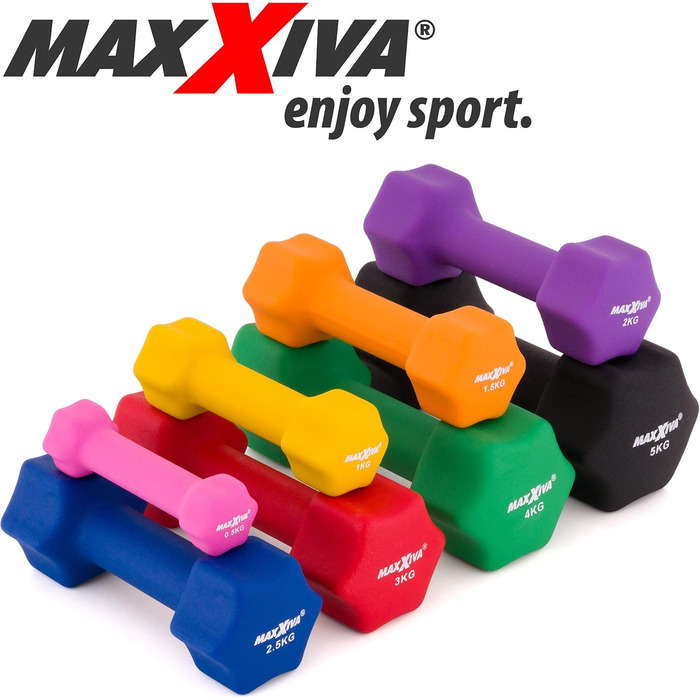 Гантелі MAXXIVA неопрелові 2 x 4 кг для фітнесу та силових тренувань, набір для дому та спортзалу