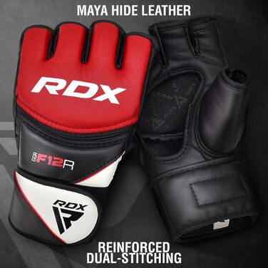 RDX рукавички з Maya-штучної шкіри для MMA, UFC, бойових мистецтв, спарингу, тренувань, греплінгу, розмір M, червоні