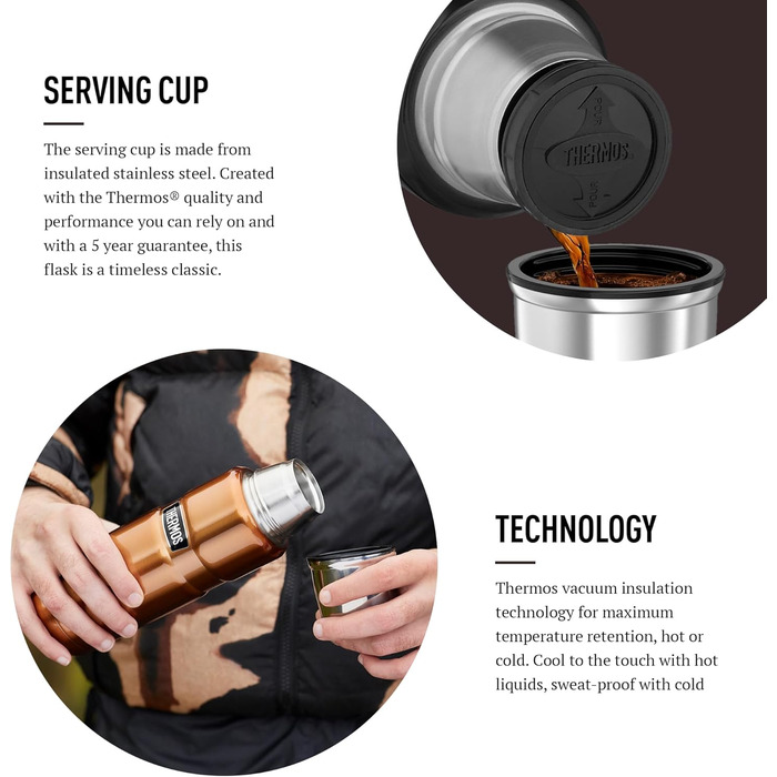 Термос Thermos Stainless King 470 мл багатоцільовий, оригінальний стиль, ізольована пляшка для подорожей і щоденного використання, чорний