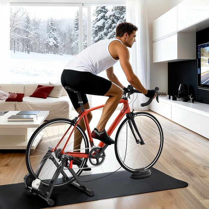 Роликовий тренажер Sportneer для велосипеда - магнітний велотренажер з 6 рівнями опору для дому, 26-28' & 700C, чорний