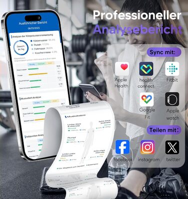 Вага GE Smart Waage для вимірювання жиру в тілі та м'язової маси: цифрова вага з 8 електродами, аналіз BMI, вага, м'язова маса, для людей, 180 кг, темно-синій