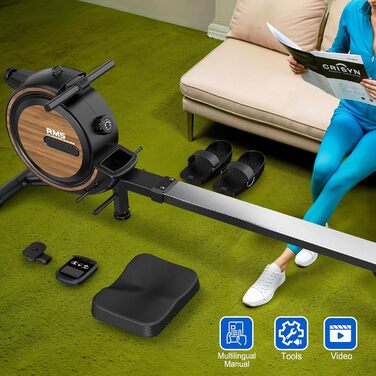 Гребний тренажер ORISYN для дому з регульованим опором, Bluetooth-комп'ютером, повітряним і магнітним опором