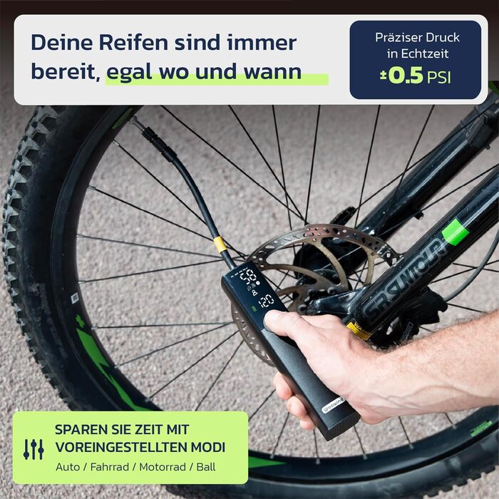 Електрична повітряна помпа Woowind BP188: акумуляторна, 120-150 PSI, для авто, велосипеда, мотоцикла, сумісна з усіма клапанами